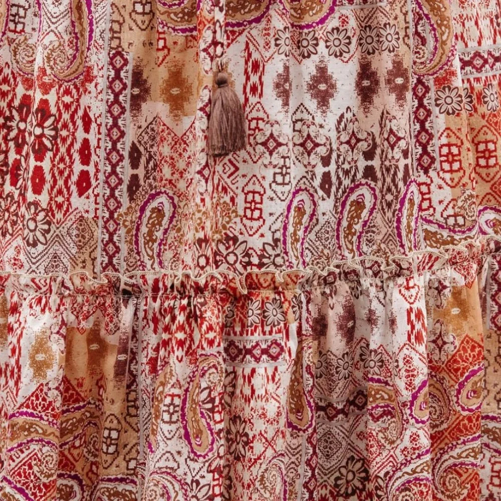 VICI Womens Midi Dresses | Dougherty Cotton Printed Ruffle Midi Dress - Picture 8 of 16